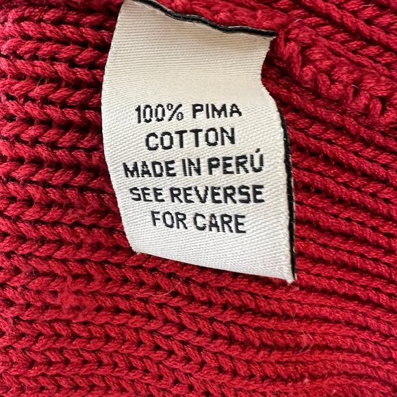 Beyond Threads Red Pima Cotton Chunky Knit Ribbed Foldover Collar Cardigan M - Picture 6 of 7